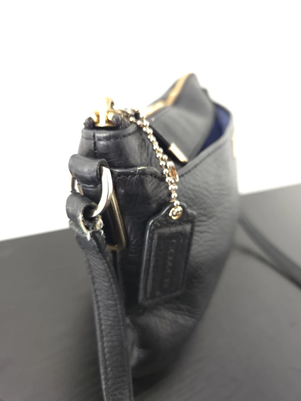 Coach Vintage Black Pebbled Leather Crossbody with Gold Hardware